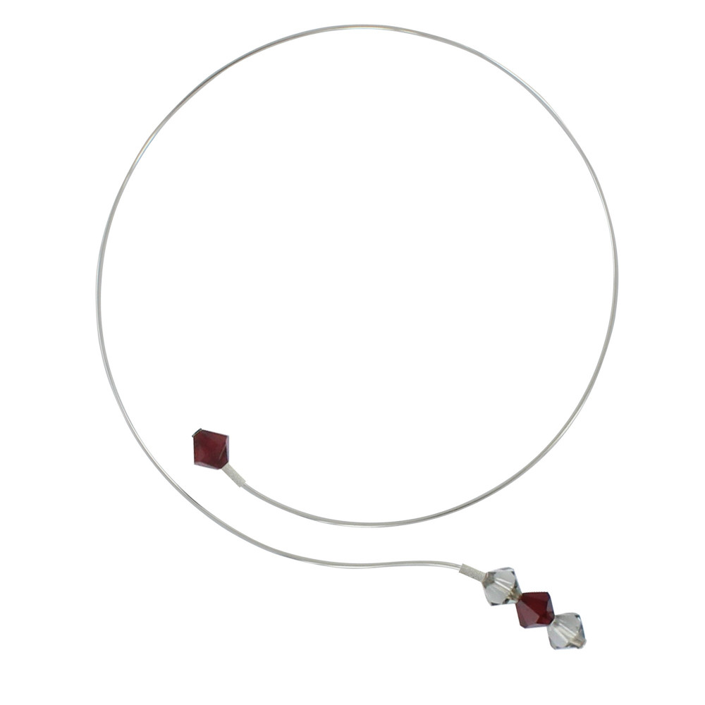 LES POULETTES BIJOUX Collier Argent Torque Cristal Grise et Rouge