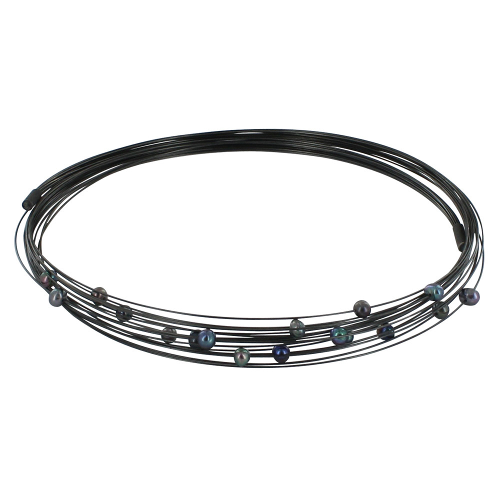 LES POULETTES BIJOUX - Collier Multi-Fils Argent Oxydé et Perles Noires