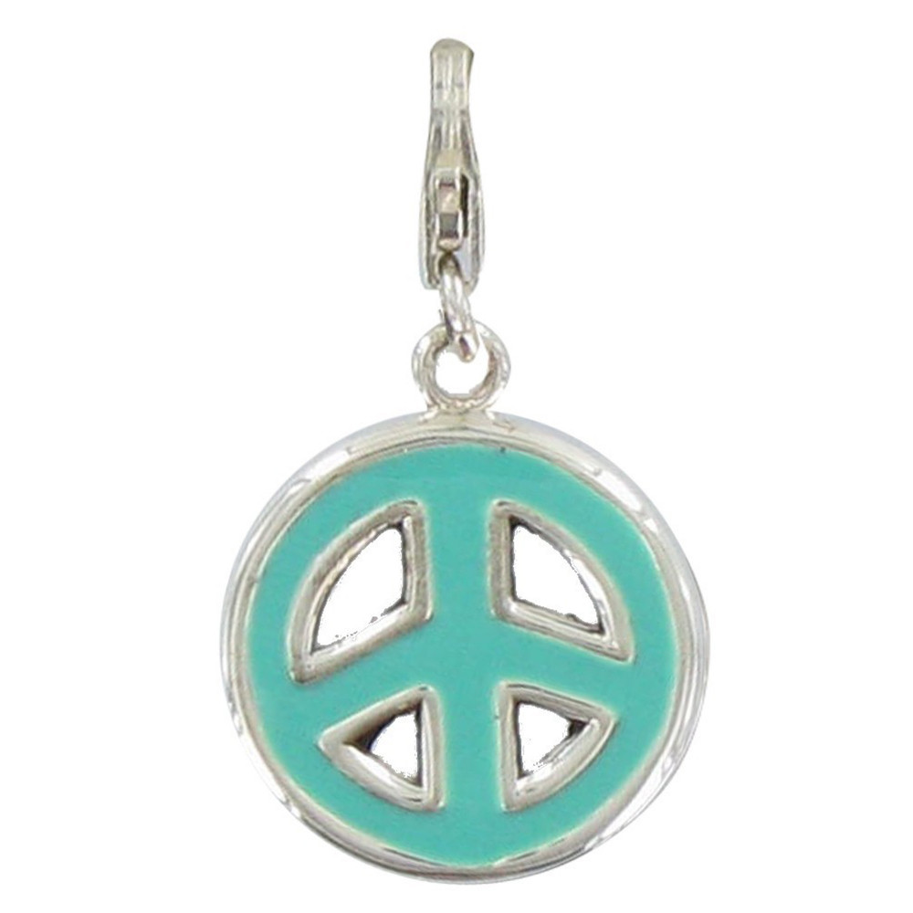 LES POULETTES BIJOUX Charms Argent 925 Médaille Paix Emaillé - Classics - Vert d'Eau