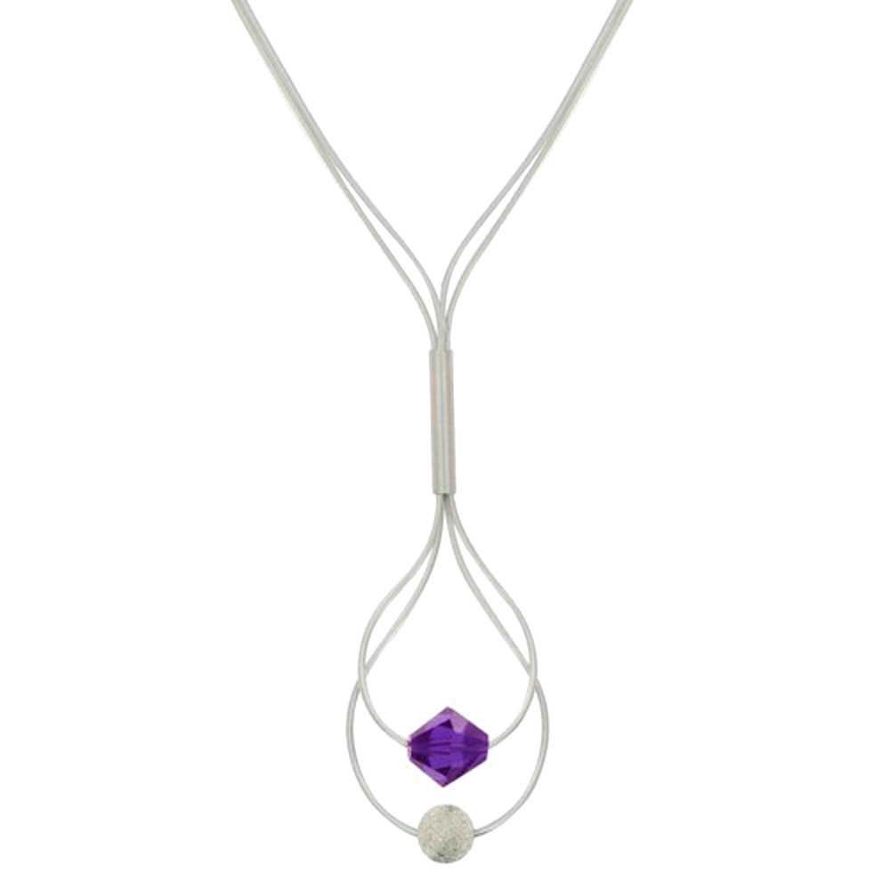 LES POULETTES BIJOUX Collier Argent 925 Goutte Perle de Cristal et Argent Brossé - C