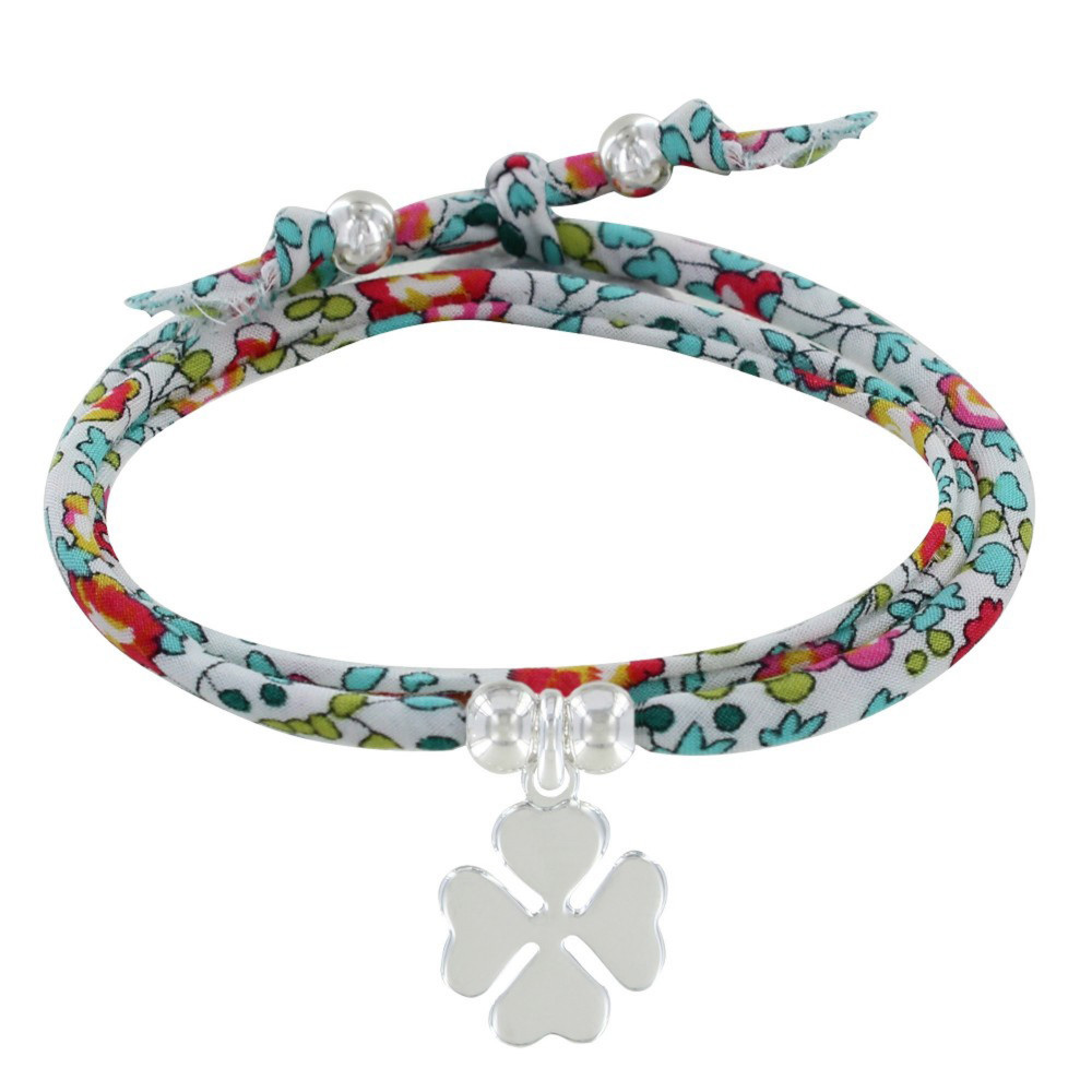 LES POULETTES BIJOUX Bracelet Double Tour Lien liberty et Trèfle Argent 925 - Classi