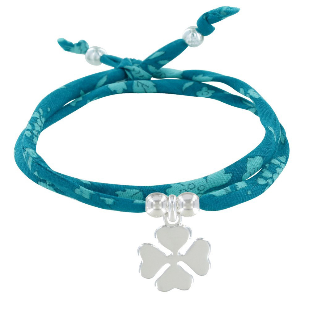 LES POULETTES BIJOUX Bracelet Double Tour Lien liberty et Trèfle Argent 925 - Colors