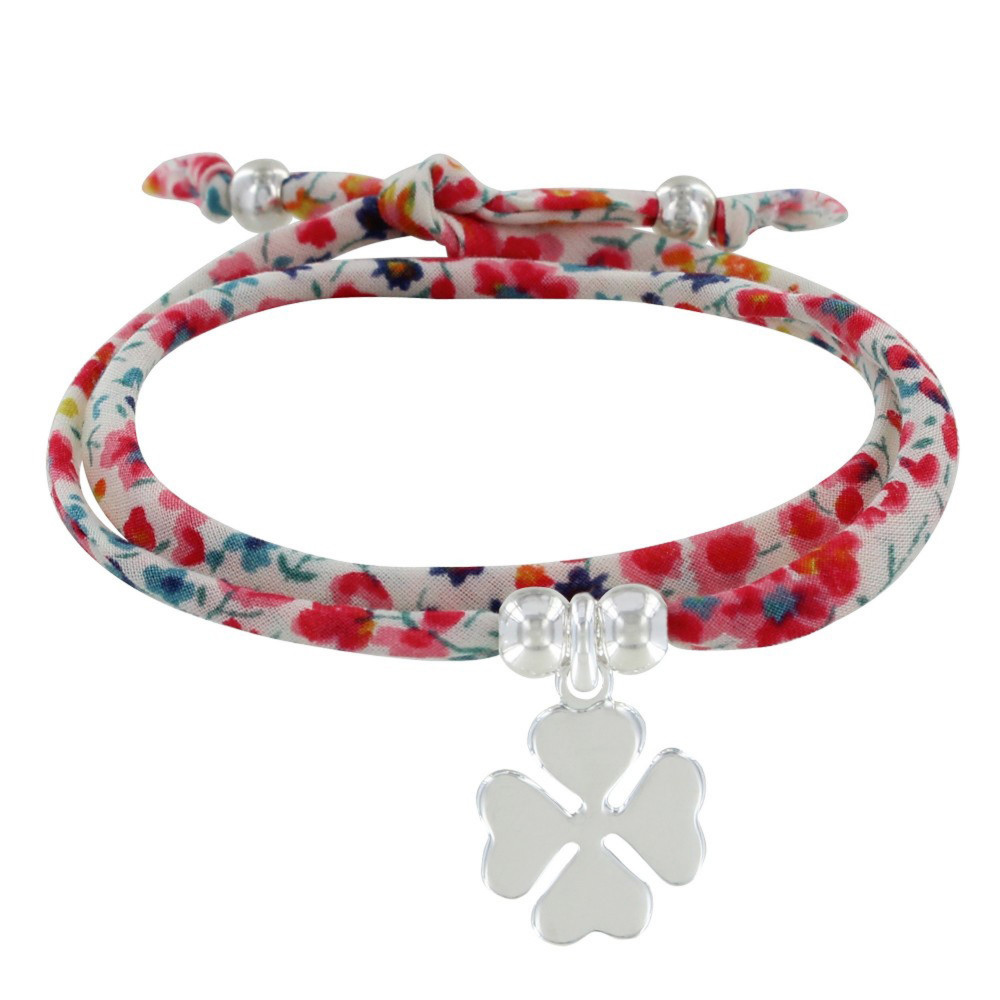 LES POULETTES BIJOUX Bracelet Double Tour Lien liberty et Trèfle Argent 925 - Colors