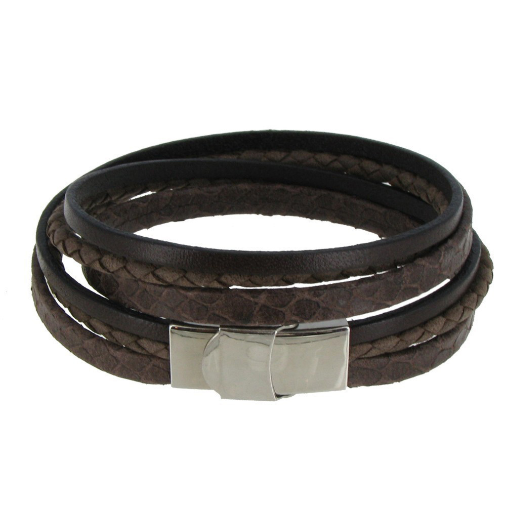 LES POULETTES BIJOUX Bracelet Cuir Trois Matières Fermoir Acier Inoxydable - Classic