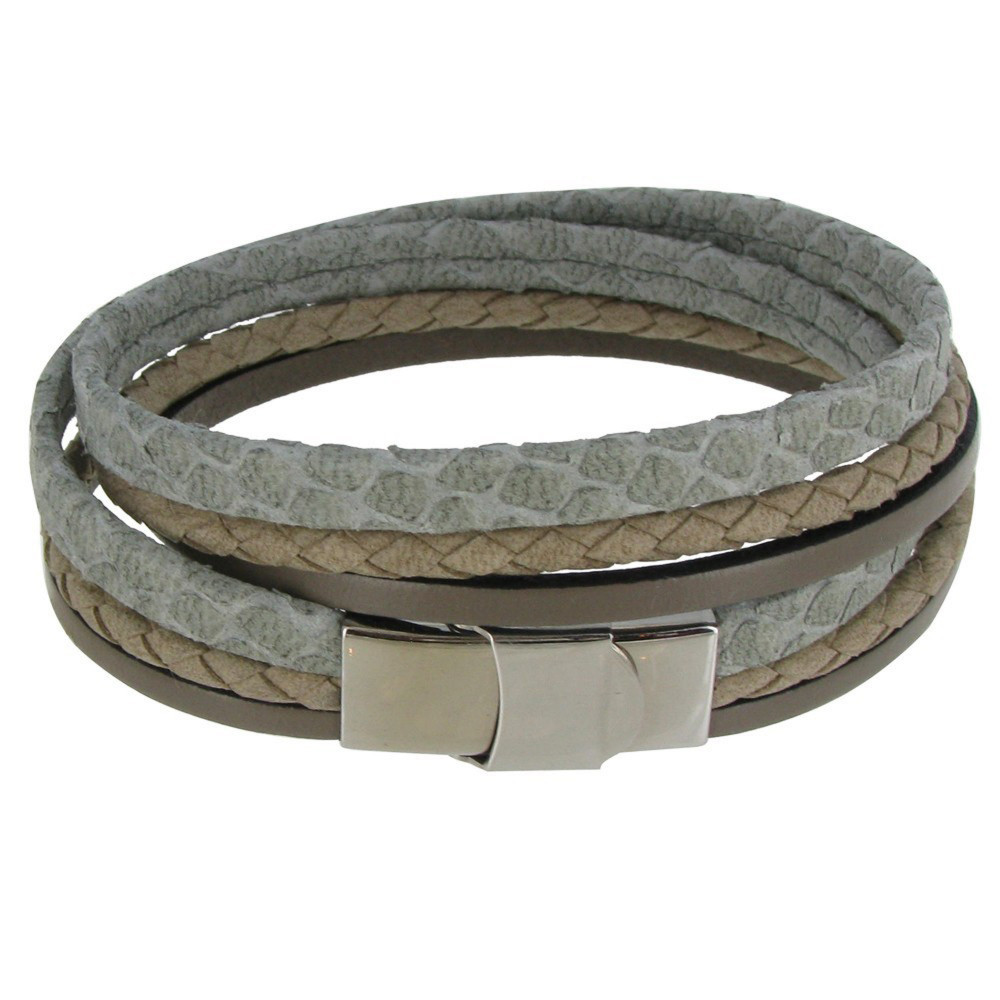 LES POULETTES BIJOUX Bracelet Cuir Trois Matières Fermoir Acier Inoxydable - Classic