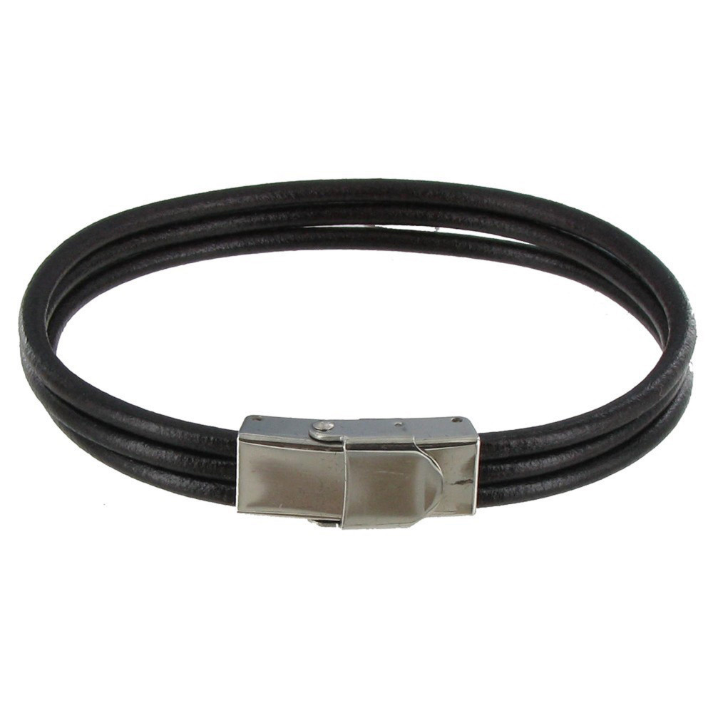 LES POULETTES BIJOUX Bracelet Homme Cuir Rond Fermoir Acier Inoxydable - Classics