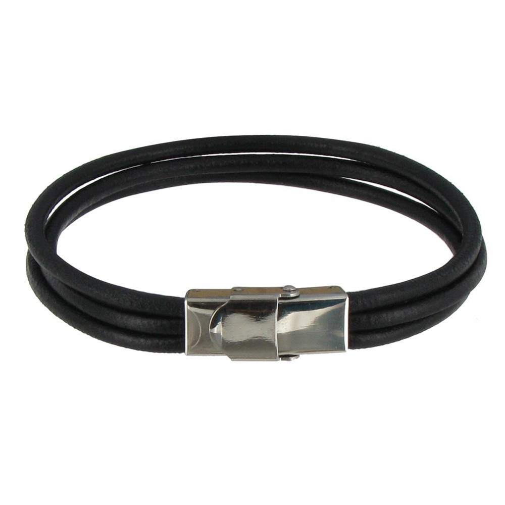 LES POULETTES BIJOUX Bracelet Homme Cuir Rond Fermoir Acier Inoxydable - Classics -