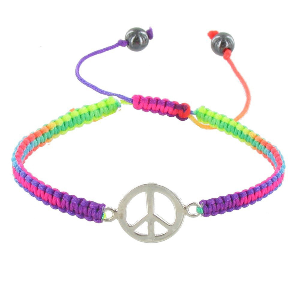 LES POULETTES BIJOUX Bracelet Argent Peace and Love Lien Tréssé Fluo - Classics - Mu