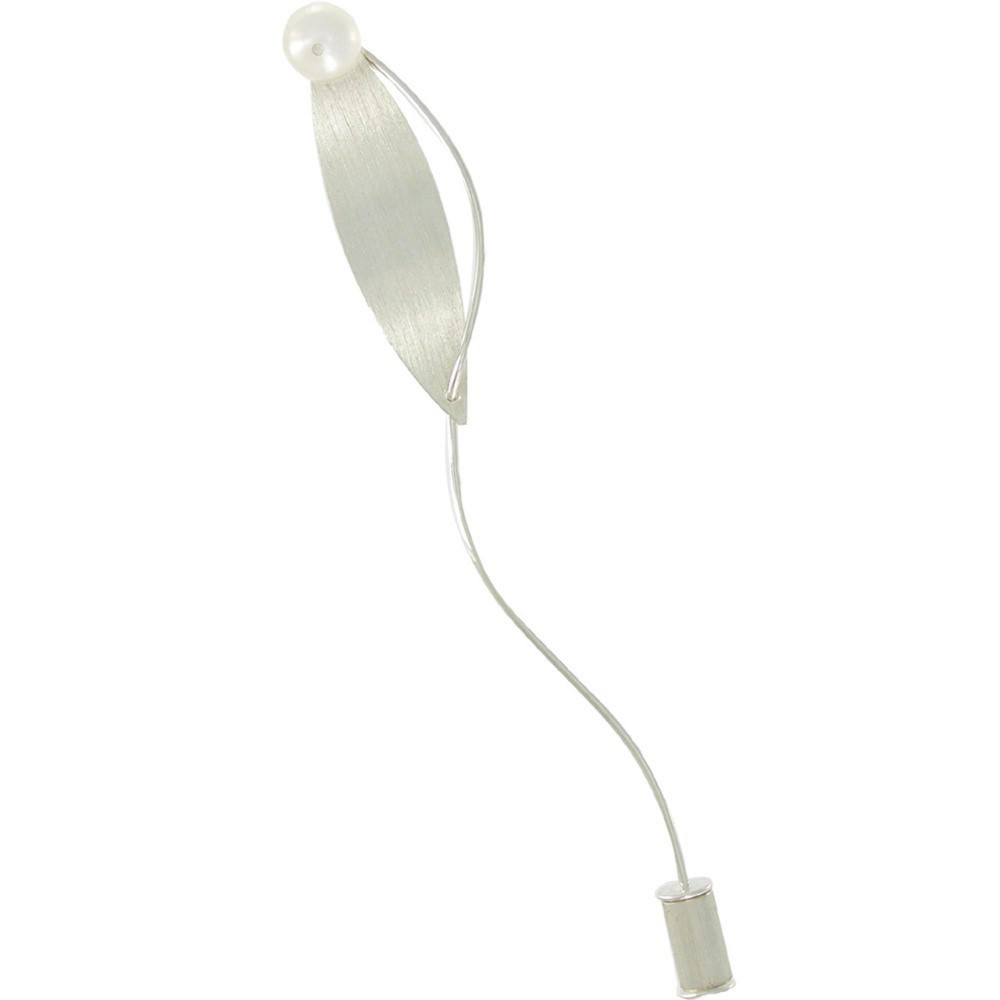 LES POULETTES BIJOUX Broche Feuille Argent 925 Brossé et Perle 7mm - Classics - Blanc
