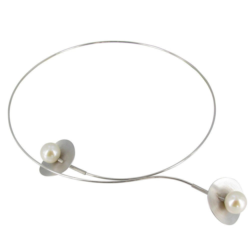 LES POULETTES BIJOUX Collier Ras de Cou Argent 925 2 Nénuphars Brossés Perles - Clas