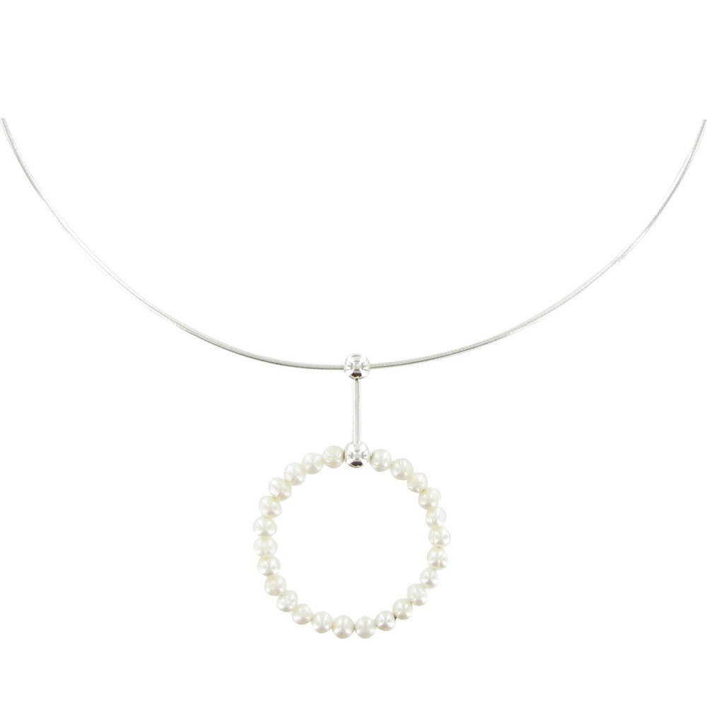 LES POULETTES BIJOUX Collier Argent 925 Anneau de Perles de Culture 4-5 mm - Classic