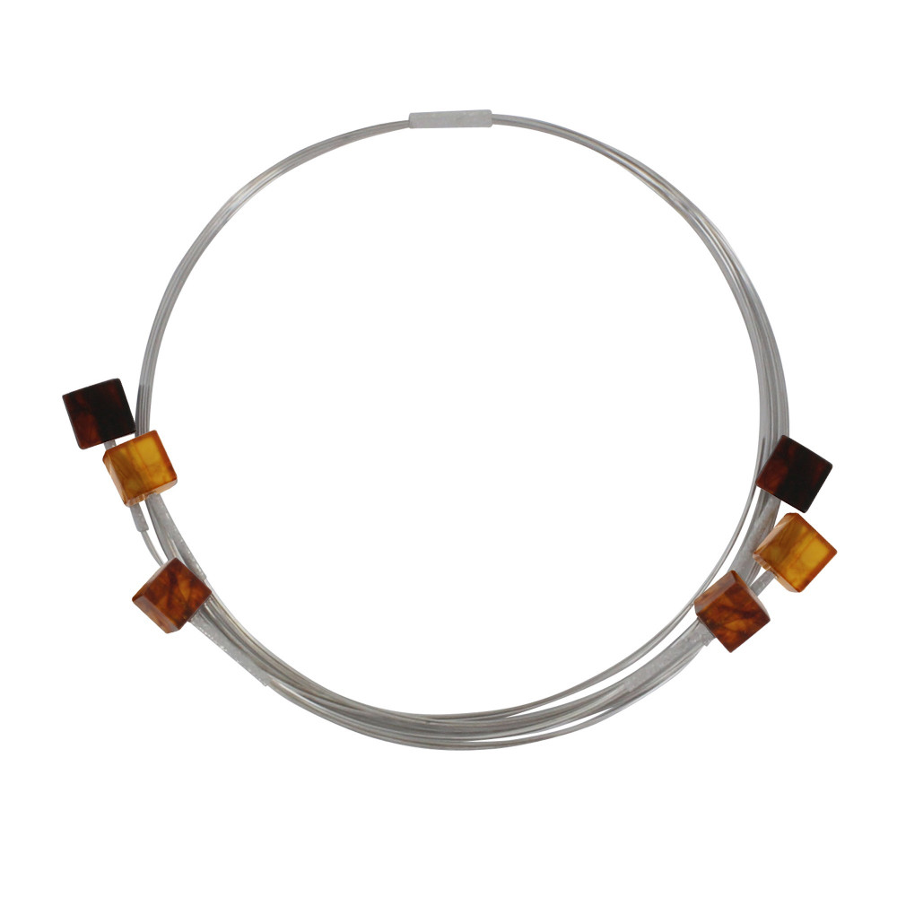 LES POULETTES BIJOUX Collier Ras de Cou Argent 925 Rhodié Six Dés Ambre Multicolores