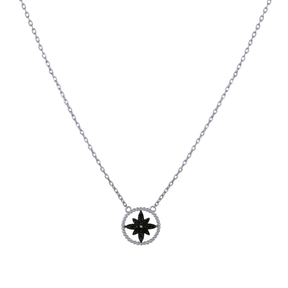 LES POULETTES BIJOUX Collier Argent Rhodié Cercle de Bille et Fleur de Strass - Clas