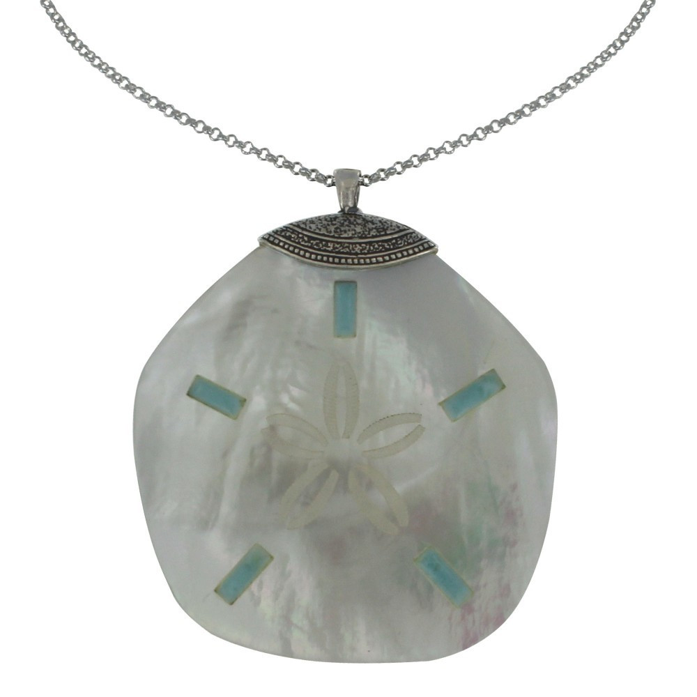 LES POULETTES BIJOUX Collier Chaine Argent Pendentif Dollar des Sables en Nacre et L
