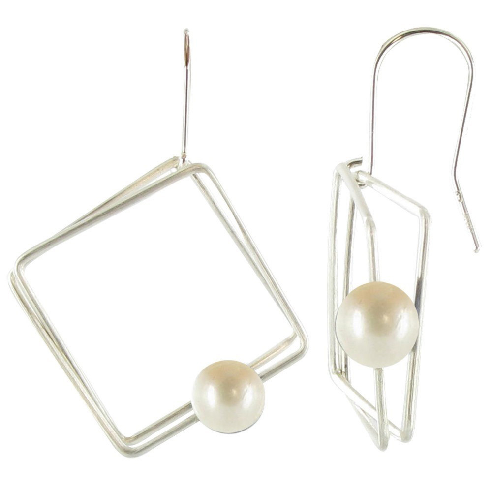 LES POULETTES BIJOUX Boucles d'oreilles en Argent 925 Carré et sa Perle - Classics - LES POULETTES BIJOUX Boucles d'oreilles en Argent 925 Carré et sa Perle - Classics -