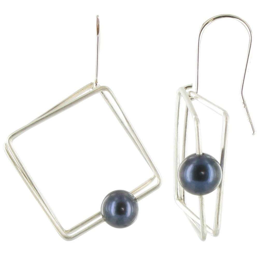 LES POULETTES BIJOUX Boucles d'oreilles en Argent 925 Carré et sa Perle - Classics