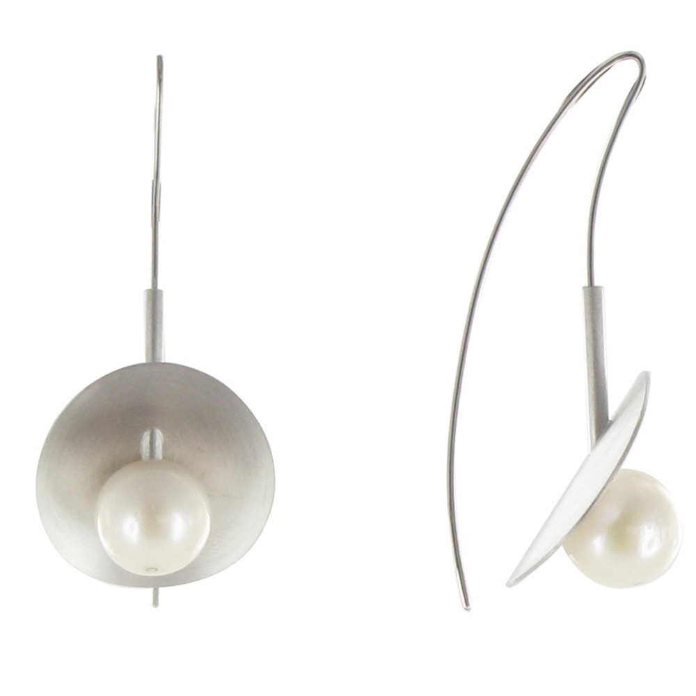 LES POULETTES BIJOUX Boucles d'Oreilles Argent 925 Rhodié Nénuphars et sa Perle de C