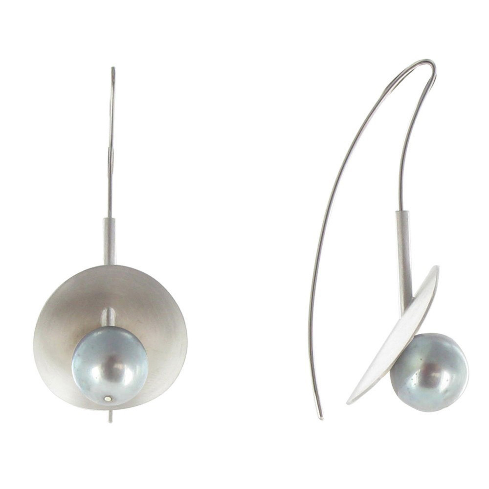 LES POULETTES BIJOUX Boucles d'Oreilles Argent 925 Rhodié Nénuphars et sa Perle de C