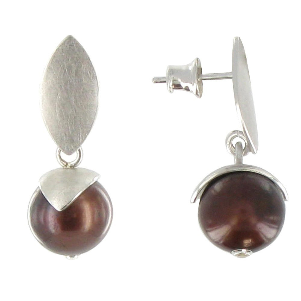 LES POULETTES BIJOUX Boucles d'Oreilles Argent 925 Rhodié Feuilles Perle de Culture
