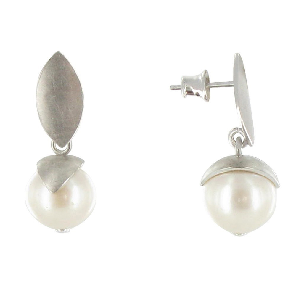 LES POULETTES BIJOUX Boucles d'Oreilles Argent 925 Rhodié Feuilles Perle de Culture