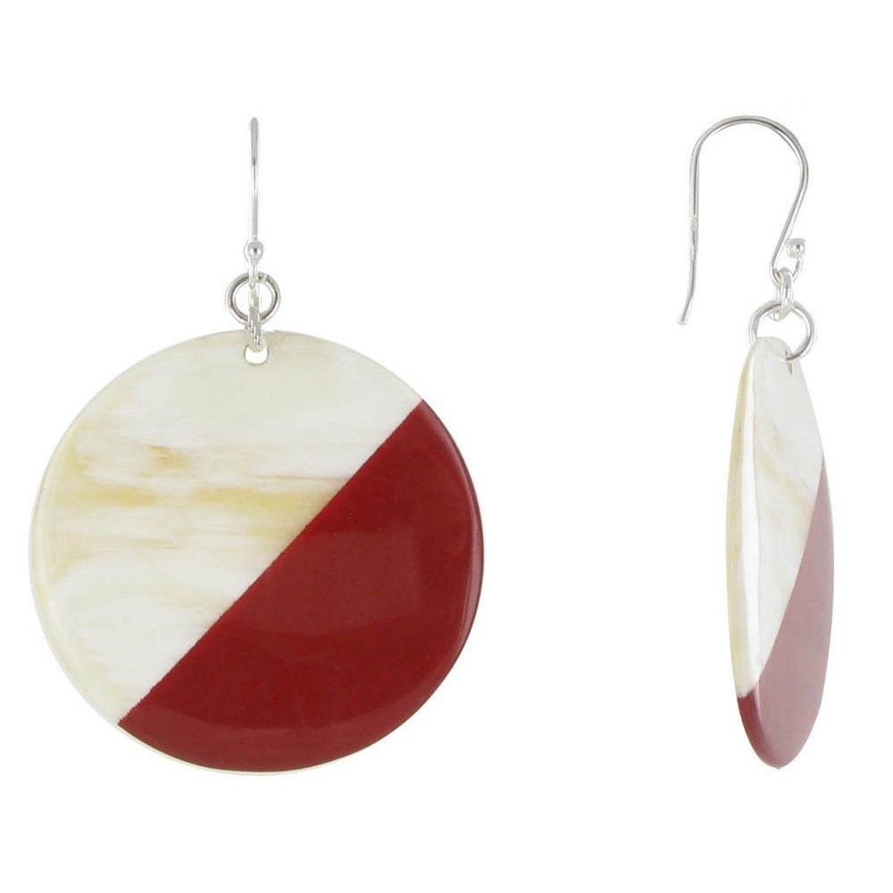 LES POULETTES BIJOUX Boucles d'Oreilles Corne Cercle et Résine - Classics - Rouge