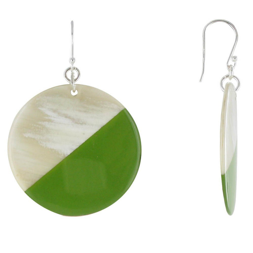 LES POULETTES BIJOUX Boucles d'Oreilles Corne Cercle et Résine - Classics - Vert
