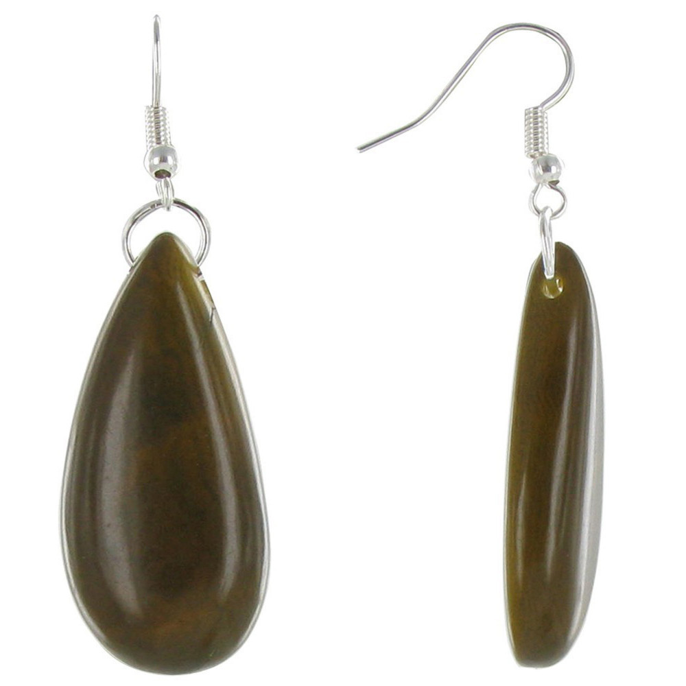 LES POULETTES BIJOUX Boucles d'Oreilles Goutte en Tagua - Classics - Vert kaki