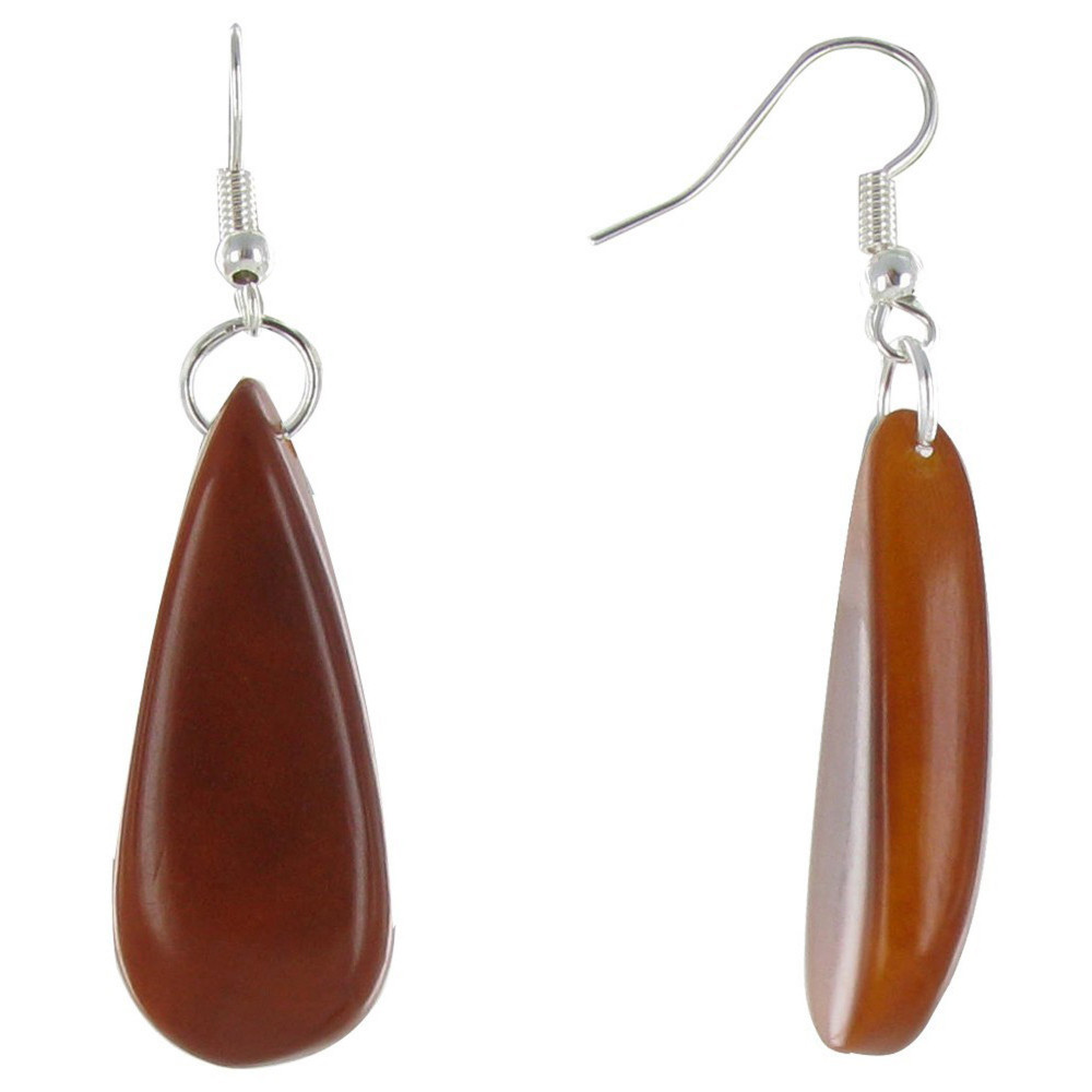 LES POULETTES BIJOUX Boucles d'Oreilles Goutte en Tagua - Classics - Marron foncé