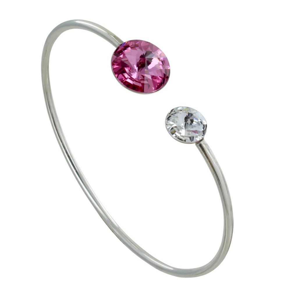 LES POULETTES BIJOUX - Bracelet Argent Orné de Deux Cristaux - Classics - Rose
