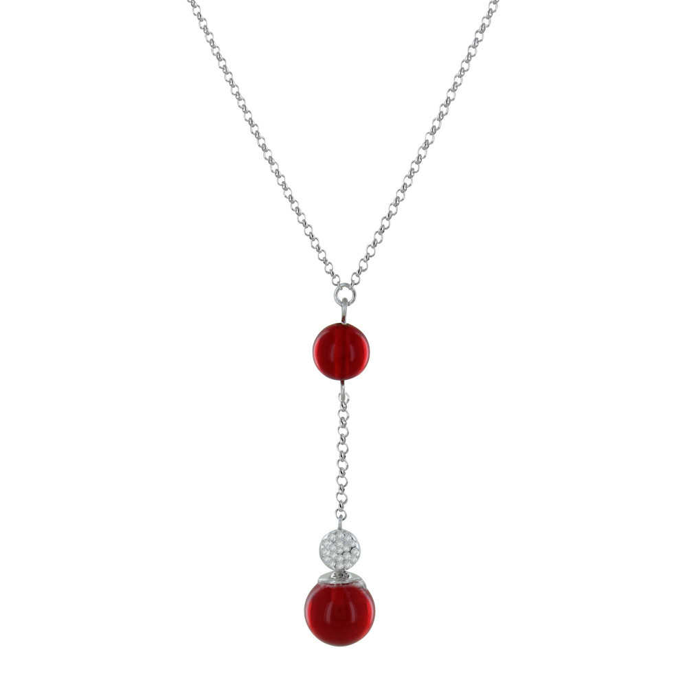 LES POULETTES BIJOUX Collier Argent Deux Billes Zirconium Rouge