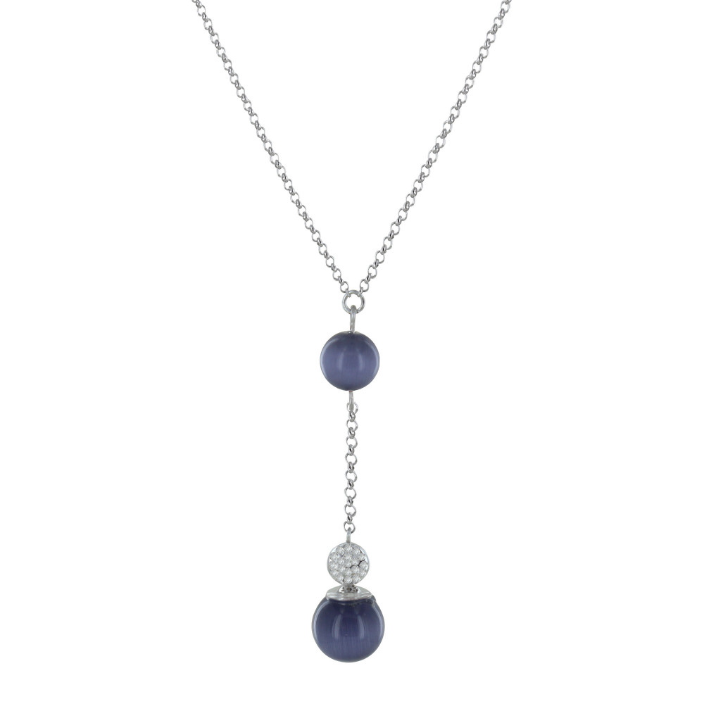 LES POULETTES BIJOUX Collier Argent Deux Billes Oeil de Chat Gris