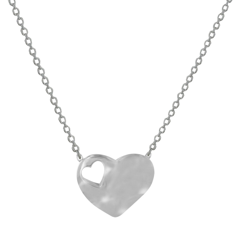 LES POULETTES BIJOUX Collier Argent Coeur et son Coeur Ajouré