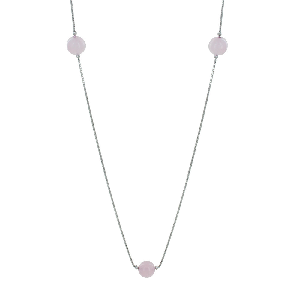 LES POULETTES BIJOUX Sautoir Argent 925 et Cinq Perles de Quartz Rose