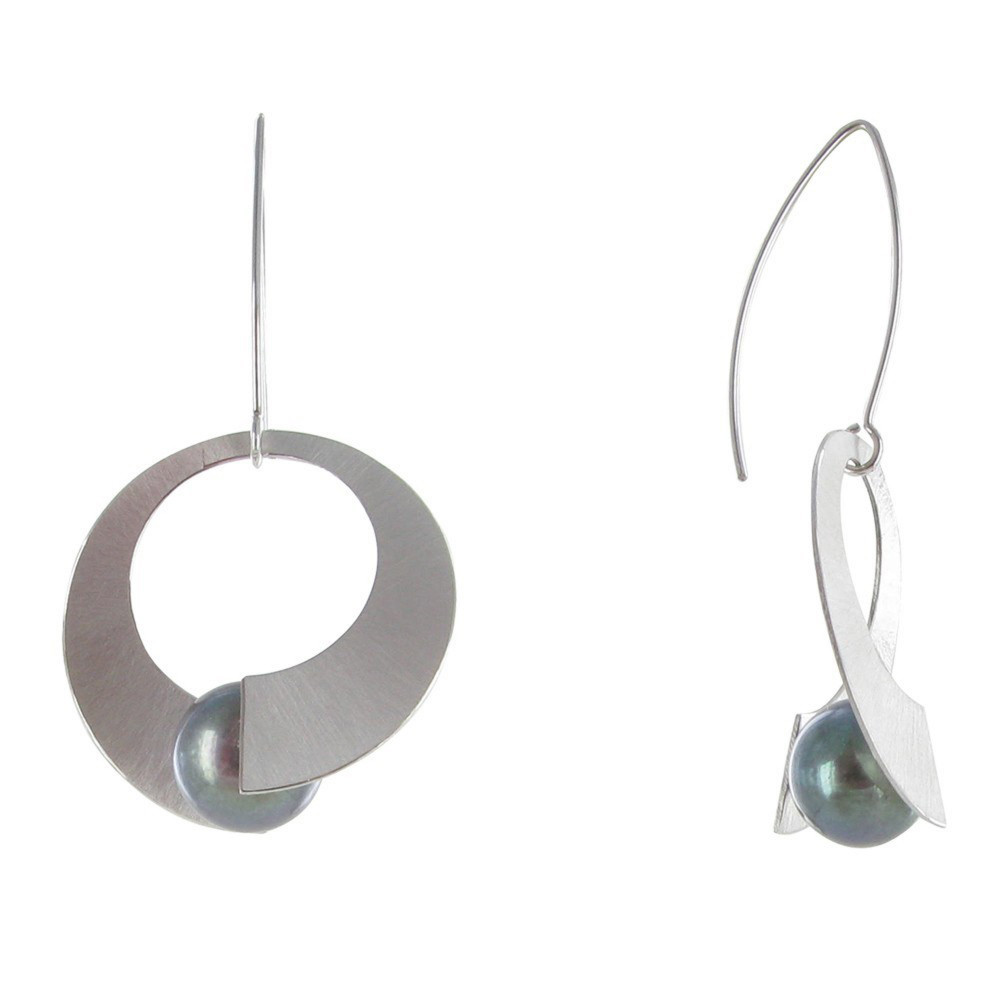 LES POULETTES BIJOUX Boucles d'Oreilles Argent 925 Rhodié Spirale et Perle de Cultur