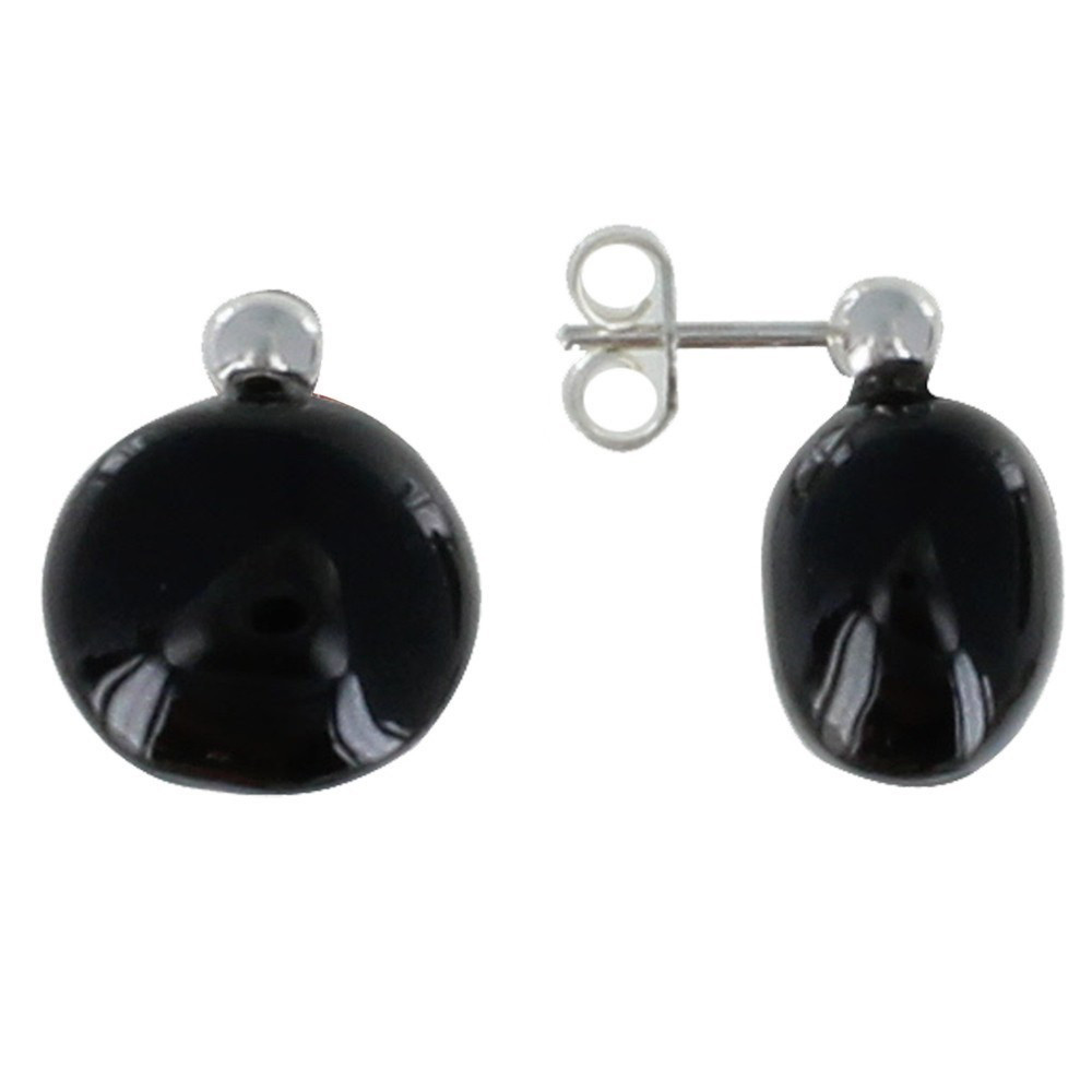 LES POULETTES BIJOUX - Boucles d'Oreilles Argent Galet de Céramique - Classics - Noir