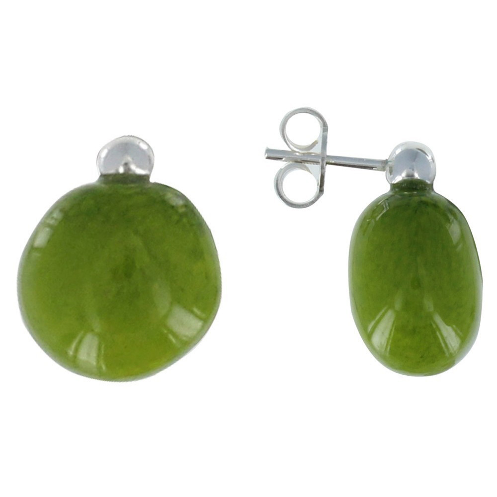 LES POULETTES BIJOUX Boucles d'Oreilles Argent Galet de Céramique - Classics - Vert