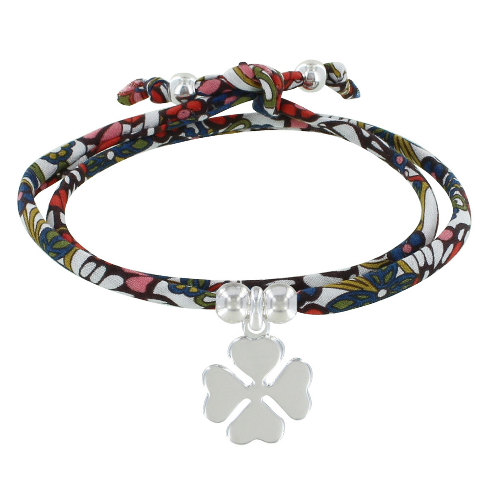 LES POULETTES BIJOUX Bracelet Double Tour Lien liberty Papillon et Trèfle Argent - C