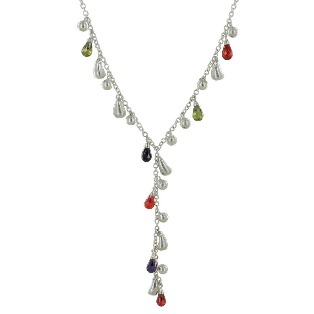 LES POULETTES BIJOUX Collier Cravate Argent Multi Gouttes d'Eau et Zirconium