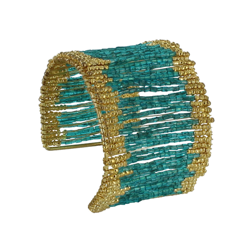 LES POULETTES BIJOUX Bracelet Manchette Laiton et Perles - Classics - Vert