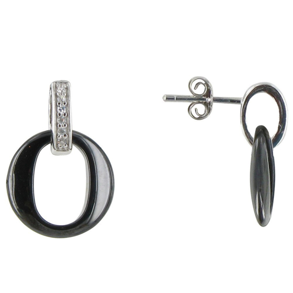 LES POULETTES BIJOUX Boucles d'Oreilles Argent Rhodié et Petit Cercle Céramique - Cl