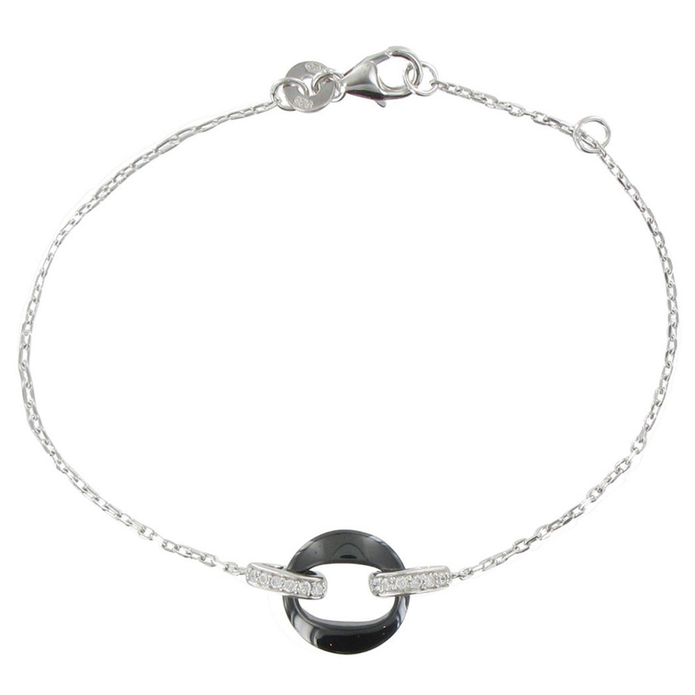 LES POULETTES BIJOUX Bracelet Argent Rhodié Petit Cercle de Céramique - Classics