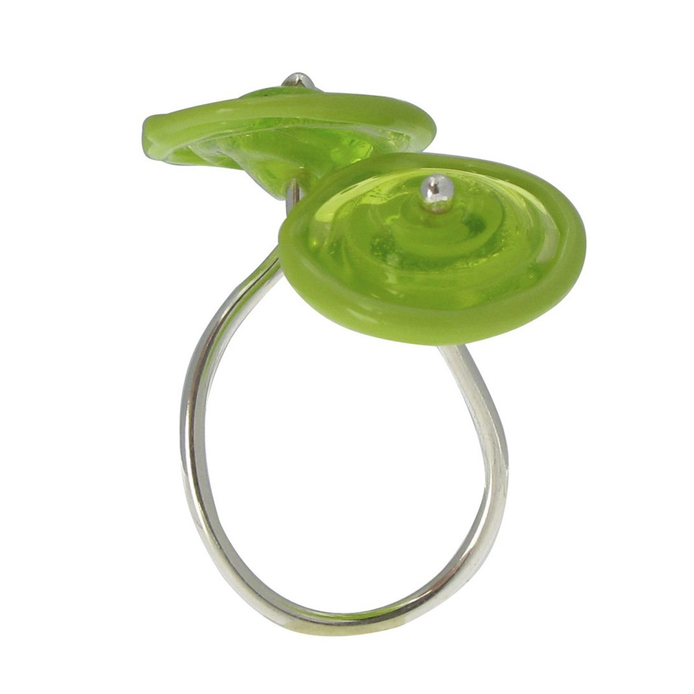 LES POULETTES BIJOUX - Bague Argent et Pâte de Verre Deux Boutons - Classics - Vert