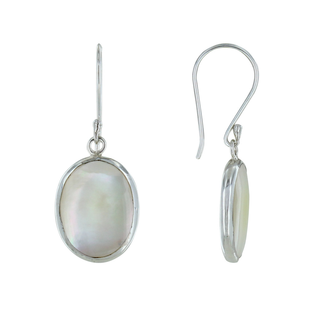 LES POULETTES BIJOUX Boucles d'Oreilles Argent Petit Ovale Nacre Ivoire