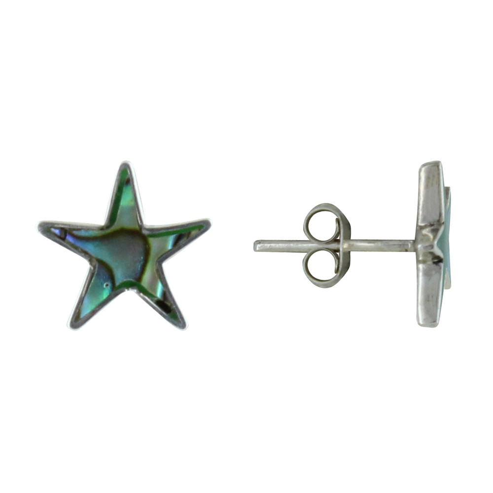 LES POULETTES BIJOUX Boucles d'Oreilles Argent Etoile et Nacre Abalone