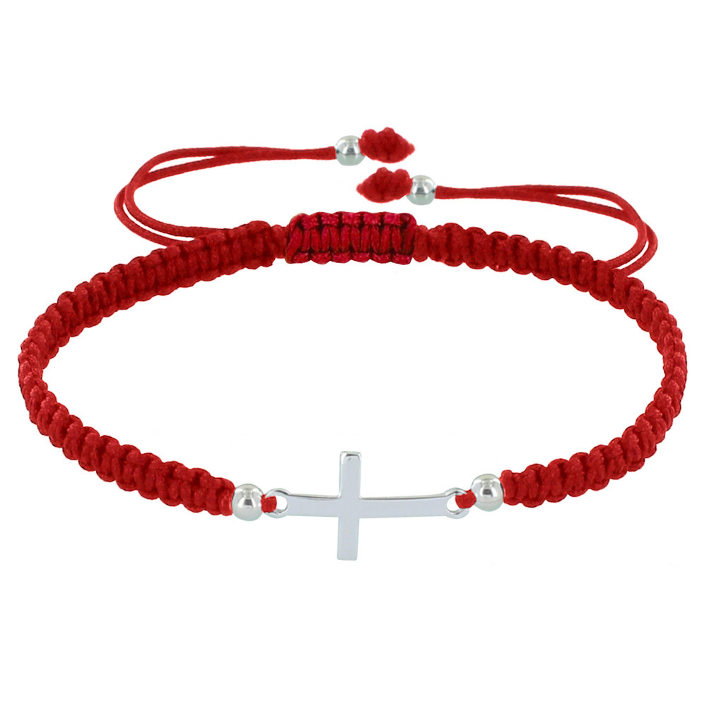 LES POULETTES BIJOUX Bracelet Argent 925 Croix Lien Tréssé - Classics - Rouge