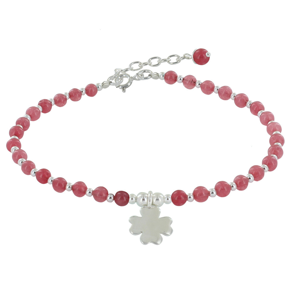 LES POULETTES BIJOUX Bracelet Trèfle Argent et Perles Agate - Classics - Rouge