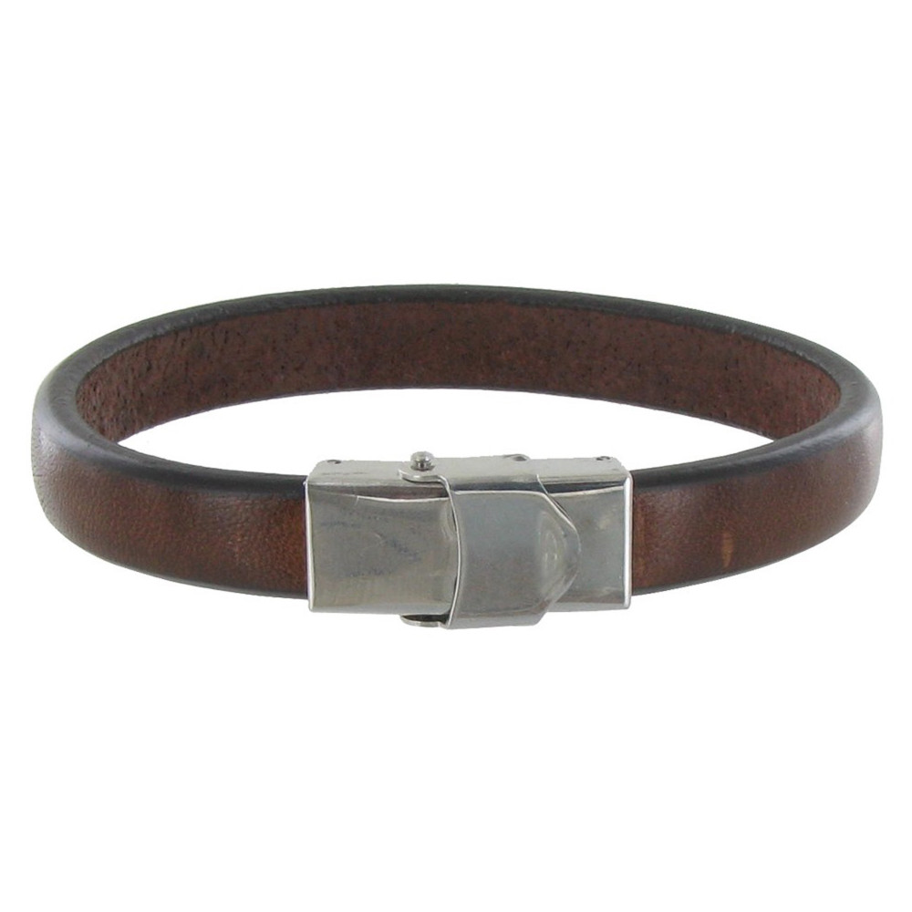 LES POULETTES BIJOUX - Bracelet Homme Cuir Marron Foncé Large Fermoir Acier Inoxydab