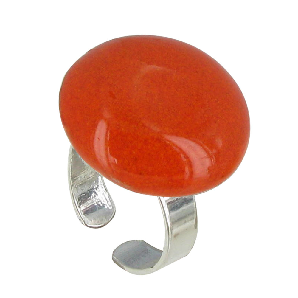 LES POULETTES BIJOUX Bague Métal Argenté Champignon Céramique Orange