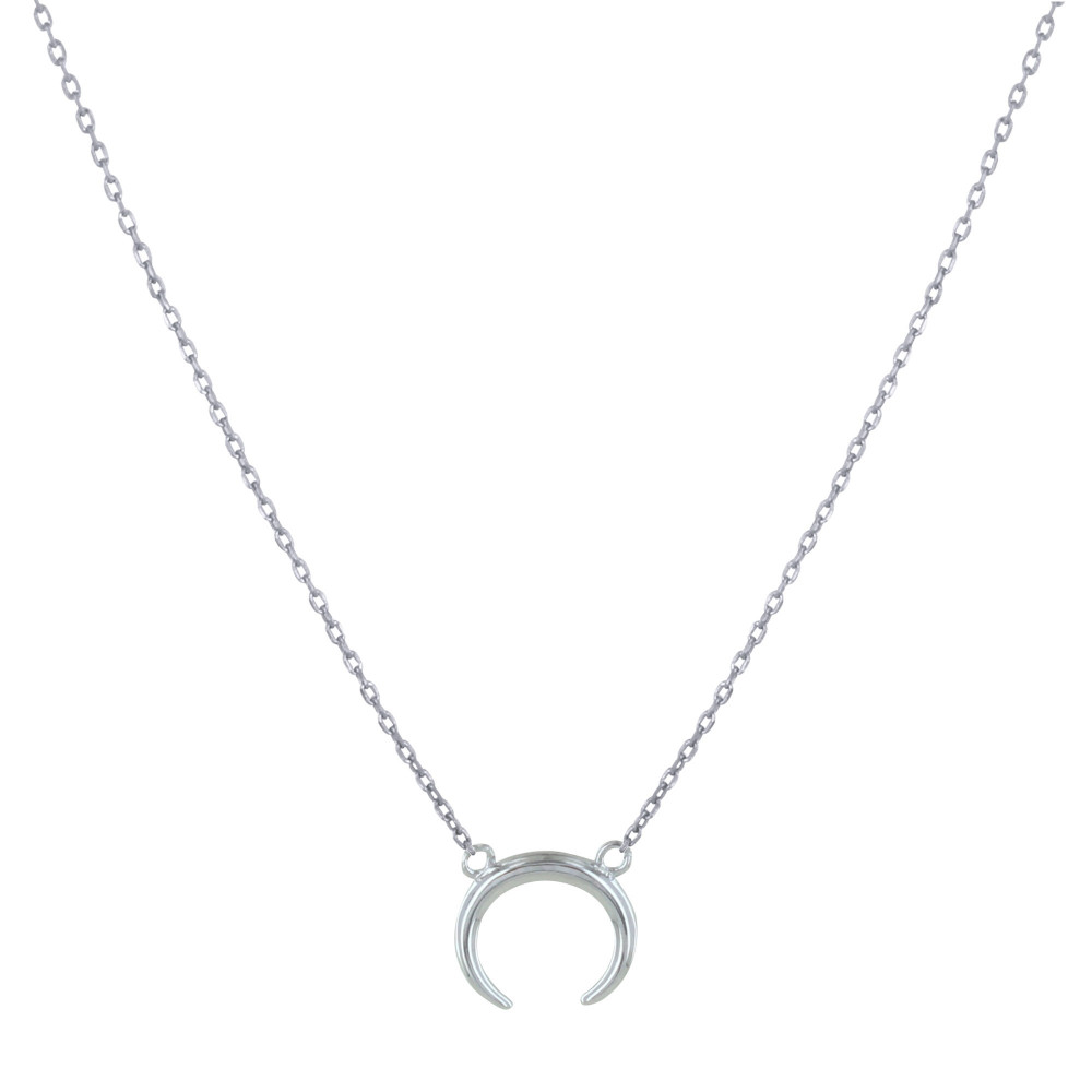 LES POULETTES BIJOUX Collier Argent Rhodié Croissant de Lune - Petit Modèle
