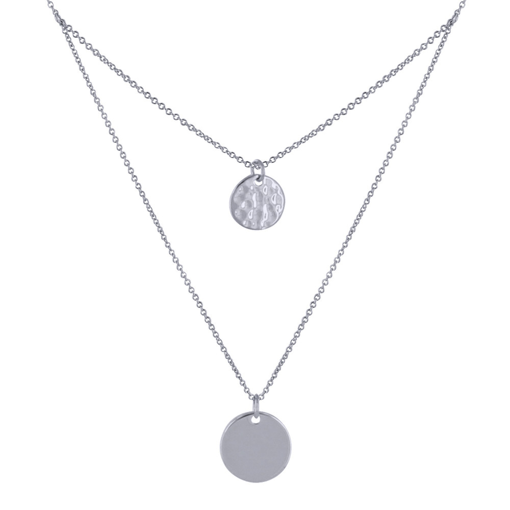LES POULETTES BIJOUX Collier Double Chaine Argent Rhodié Médailles Rondes Lisses et